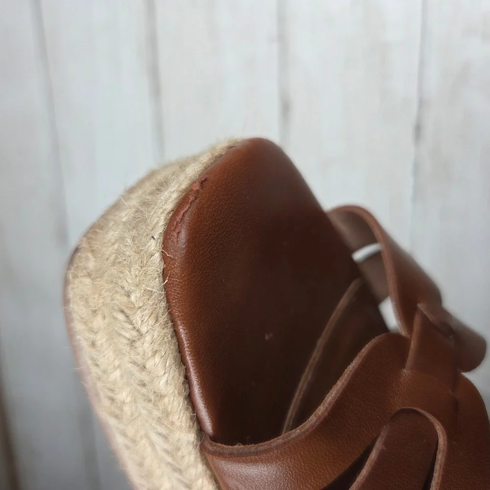 Time and Tru Espadrille Platform Wedge Sandals Women 8 Brown Knotted Ankle Strap